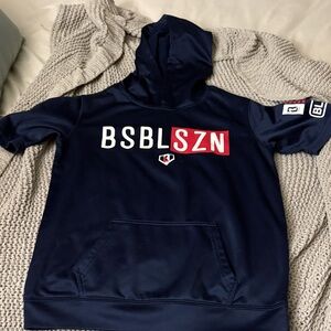 Baseball 101 BSNLSZN Navy Blue short sleeve Hoodie with Red and White Accents